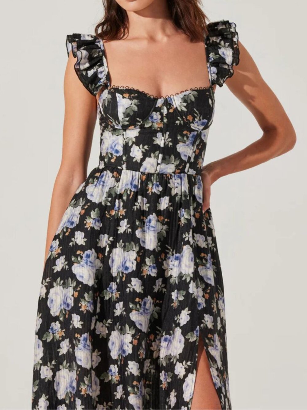 ASTR the Label Wedelia Black Blue Floral Bustier Midi Dress Small 8207 - Picture 2 of 14
